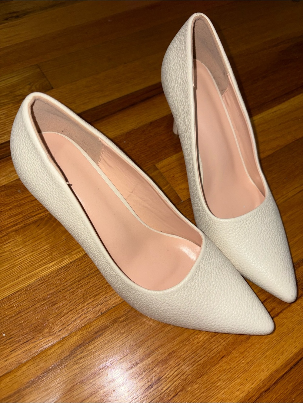 White closed toe heels